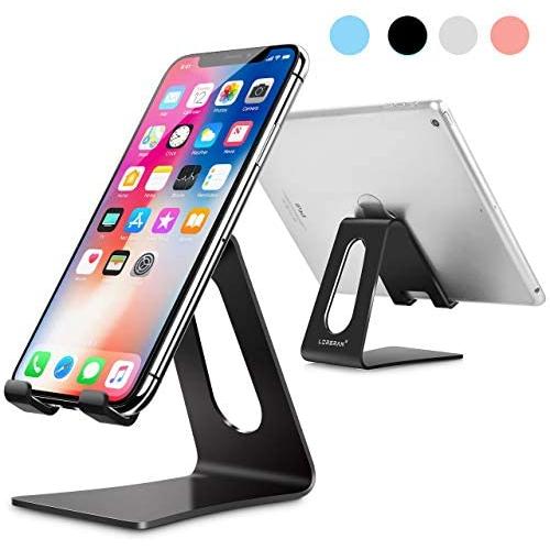 LORERAN Cell Phone Stand, Phone Dock, Phone Holder, Cradle for Smartphone and Tablet, Aluminum Stand Compatible with Samsung iPhone 11 Pro Xs Xs Max Xr X 8 7 6 6s Plus 5 5s 5c - (Black)
