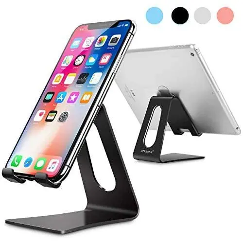 LORERAN Cell Phone Stand, Phone Dock, Phone Holder, Cradle for Smartphone and Tablet, Aluminum Stand Compatible with Samsung iPhone 11 Pro Xs Xs Max Xr X 8 7 6 6s Plus 5 5s 5c - (Black) LORERAN Cell Phone Stand, Phone Dock, Phone Holder, Cradle for Smartphone and Tablet, Aluminum Stand Compatible with Samsung iPhone 11 Pro Xs Xs Max Xr X 8 7 6 6s Plus 5 5s 5c - (Black)