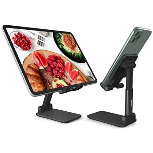 Nicwea Adjustable Cell Phone Stand, Foldable Portable Phone Holder Mobile Phone Mount for Desk Compatible with Samsung Galaxy/iPhone/iPad Mini/Kindle/Tablet, All Smartphones (Black) Nicwea Adjustable Cell Phone Stand, Foldable Portable Phone Holder Mobile Phone Mount for Desk Compatible with Samsung Galaxy/iPhone/iPad Mini/Kindle/Tablet, All Smartphones (Black)