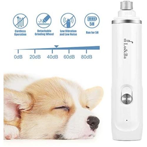 Lu&Ba Dog Nail Grinder for Small Dogs, 2-Speed Electric Pet Trimmer Painless Paws Grooming Smoothing Nail File Low Noise and Portable USB Rechargeable Nail Clippers for Large Puppy Dogs and Cats