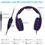 Anivia AH28 Gaming Headset Noise Isolating Over Ear Headphones with Mic, Volume Control, Bass Surround, Soft Memory Earmuffs for Xbox One PS4 PC Laptop Mac Phones Nintendo Switch Games-Black Purple