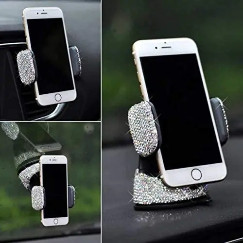TISHAA Bling Car Phone Mount –Stand Suction Holder Rhinestone Crystal Glitter Universal Air Vent 360 Adjustable Windshield Dashboard Cute Accessories iPhone Android (White 360) TISHAA Bling Car Phone Mount –Stand Suction Holder Rhinestone Crystal Glitter Universal Air Vent 360 Adjustable Windshield Dashboard Cute Accessories iPhone Android (White 360)