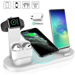 Wireless Charger, QI-EU 3 in 1 Qi-Certified Fast Charging Station for iWatch AirPods Pro, Wireless Charging Stand Compatible for iPhone 11/11Pro/11Pro Max/XR/Xs/Xs Max/X/8/8Plus Samsung Galaxy S20/S10