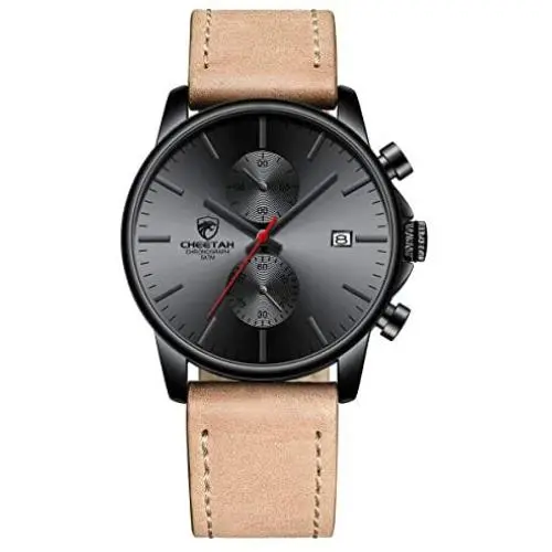 GOLDEN HOUR Mens Fashion Sport Quartz Watches with Leather Strap Waterproof Chronograph Watch, Auto Date in Blue/Red Hands, Color: Black, Brown GOLDEN HOUR Mens Fashion Sport Quartz Watches with Leather Strap Waterproof Chronograph Watch, Auto Date in Blue/Red Hands, Color: Black, Brown