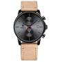 GOLDEN HOUR Mens Fashion Sport Quartz Watches with Leather Strap Waterproof Chronograph Watch, Auto Date in Blue/Red Hands, Color: Black, Brown