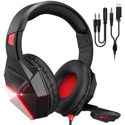 Mpow EG10 Gaming Headset for PS4, PC, Xbox One Controller,Over-Ear Headphones with Mic Noise Cancelling, Switchable LED Light Soft Earmuffs for Laptop Mac Nintendo Switch Pad MAC Game