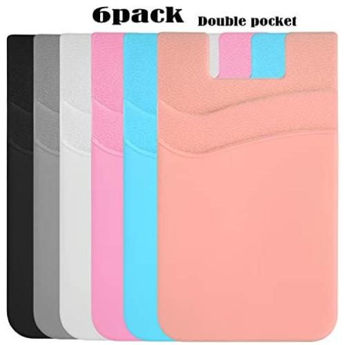 BIAJIYA Card Holder for Back of Phone Silicone Wallet Stick-on ID Credit Card Pocket for Smartphones(6PC)