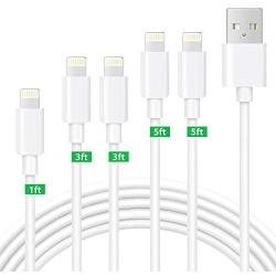 Bestf MFi Certified iPhone Charger,Lightning Cable 5Pack 1ft+3ft+3ft+5ft+5ft iPhone Charger Cable for Charging and Syncing Compatible with iPhone 11/11 Pro/X/XS/XR/XS Max/8/8 Plus/7/7 Plus/iPad