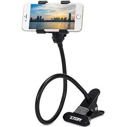 Metal-Enhanced Cell Phone Holder, ZTON Mobile Phone Stand, Lazy Bracket, Flexible Long Arms Clip Mount for iPhone, LG, etc.in Office Bedroom Desktop (Black)