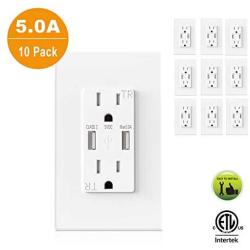 AllEasy 5.0A USB Outlet 10Pack, Duplex 15Amp Tamper Resistant Receptacles with 5.0A High Speed Dual USB Charging Port, Wall Plate Included Compatible with iPhone, Samsung Galaxy S9 & Other Smartphones