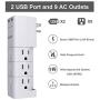 Outlet Splitter, USRISE Multi Plug Outlet with 9-Outlet Extender Adapter and 2 USB Charging Ports, Extra UK, China/Australia, European plug adapters, White