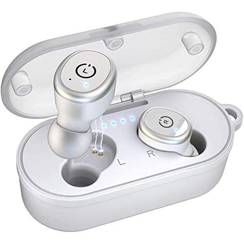 TOZO T10 Bluetooth 5.0 Wireless Earbuds with Wireless Charging Case IPX8 Waterproof TWS Stereo Headphones in Ear Built in Mic Headset Premium Sound with Deep Bass for Sport White(Renewed)