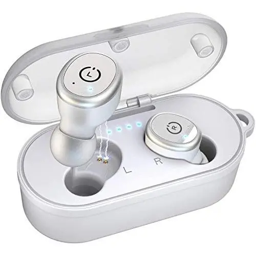 TOZO T10 Bluetooth 5.0 Wireless Earbuds with Wireless Charging Case IPX8 Waterproof TWS Stereo Headphones in Ear Built in Mic Headset Premium Sound with Deep Bass for Sport White(Renewed)
