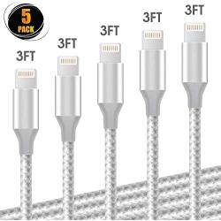 Ankoda Lightning Cable iPhone Charger, 5PACK 3FT/1M Nylon Braided iPhone Cable Cord for iPhone 11 Pro Max/XS/XR/X/8/7/6/5, iPad Pro/Air/Mini and More