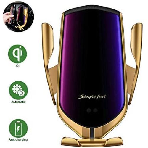LUKKAHH R2 Wireless Car Charger Mount,Auto-Clamping Air Vent Phone Holder,10W Qi Fast Car Charging,Compatible iPhone 11/11 Pro/11 Pro Max/XS/XS Max/X/8/8+, Samsung Note9/Note10/S9+/S10+（Gold）