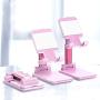 Cell Phone Stand, Jiduo Phone Holder Adjustable Height Smart Phone Accessories Compatible with Ipad Tablet for Desk Bedside Office Foldable (Pink)