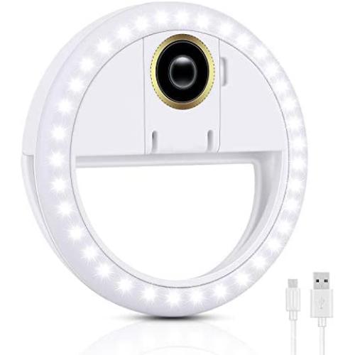 Selfie Ring Light, XINBAOHONG Rechargeable Portable Clip-on Selfie Fill Light with 36 LED for Smart Phone Photography, Camera Video, Girl Makes up (White-c, 36LED)