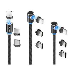 Magnetic Charging Cable [3-Pack,3ft/6ft/6ft], Oxyland Magnetic Phone Charger Cable, 3 in 1 Nylon Braided Cord USB Magnetic Cable Compatible with Mirco USB, Type C Smartphone and iProduct Device