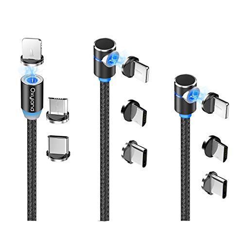 Magnetic Charging Cable [3-Pack,3ft/6ft/6ft], Oxyland Magnetic Phone Charger Cable, 3 in 1 Nylon Braided Cord USB Magnetic Cable Compatible with Mirco USB, Type C Smartphone and iProduct Device