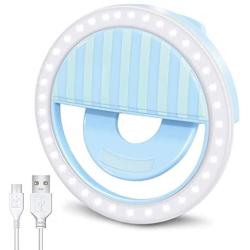 Selfie Ring Light [Upgraded Version], Rechargeable Portable Clip-on Selfie Fill Light with 36 LED for Smart Phone Laptop Photography, Camera Video, Girl Makes up Blue