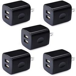 Phone Charger Box, HUHUTA 5 Pack 2.1A Universal USB Wall Charger Plug Cube Power Adapter Replacement for iPhone, iPad, Samsung Galaxy S10/S9/Note 9, LG, Pixel, Moto, Google, HTC