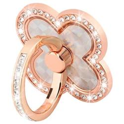 Finger Ring Stand with Blingy Diamond Rhinestone, Nsiucion Four Clover Leaf Phone Ring Kickstand Holder [Washable] [Removable], 360°Rotation Zinc Alloy Ring Grip Stand for All Phones (Rose Gold)