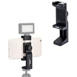 Cell Phone Tripod Mount Adapter Smartphone Tripod Holder Clip Clamp with LED Light & Microphone Shoe Mount and Bubble Level for iPhone/Samsung Galaxy/Moto/Huawei/MI Used on Tripod Monopod and More