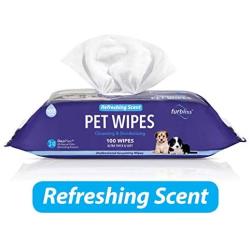 Furbliss Hygienic Pet Wipes for Dogs & Cats, Cleansing Grooming & Deodorizing Hypoallergenic Thick Wipes with All Natural Deoplex Deodorizer 100ct Pack, Refreshing Scent