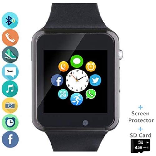 Amazqi Smart Watch, Smartwatch Phone with SD Card Pedometer Call Text Notification SIM Card Slot Music Player Camera Compatible for Android Samsung Huawei and iPhone (Partial Functions) for Men Women