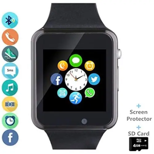Amazqi Smart Watch, Smartwatch Phone with SD Card Pedometer Call Text Notification SIM Card Slot Music Player Camera Compatible for Android Samsung Huawei and iPhone (Partial Functions) for Men Women