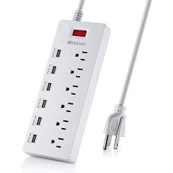 HITRENDS Surge Protector Power Strip 6 Outlets with 6 USB Charging Ports, USB Extension Cord, 1625W/13A Multiplug for Multiple Devices Smartphone Tablet Laptop Computer (6ft, white)