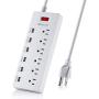 HITRENDS Surge Protector Power Strip 6 Outlets with 6 USB Charging Ports, USB Extension Cord, 1625W/13A Multiplug for Multiple Devices Smartphone Tablet Laptop Computer (6ft, white)