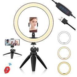 10" Selfie Ring Light with Tripod Stand, Emart Makeup LED Ringlight with Phone Holder and Remote Control for Photography, YouTube Video, Live Stream (3 Light Modes and 10 Brightness Levels)