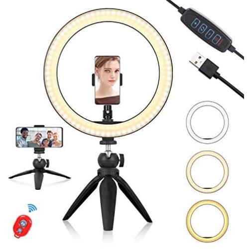 10" Selfie Ring Light with Tripod Stand, Emart Makeup LED Ringlight with Phone Holder and Remote Control for Photography, YouTube Video, Live Stream (3 Light Modes and 10 Brightness Levels)