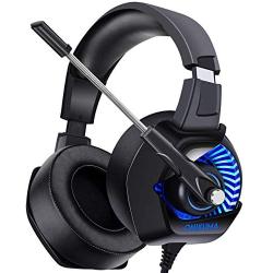 ONIKUMA II Gaming Headset for PS4, PC, Xbox One, Stereo Headphones for Laptop, Mac, Nintendo Switch with 7.1 Surround Sound, LED Lights, Noise Cancelling Mic, Breathing Ear Pads, Volume Control -Black