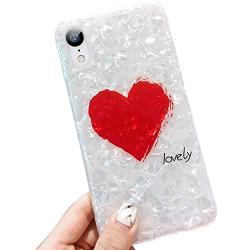 Compatible iPhone XR Case for Girls, Glitter Pearly-Lustre Translucent Shell with Love-Heart Pattern Phone Case Slim Soft TPU Cover for iPhone XR 6.1 Inch (White)