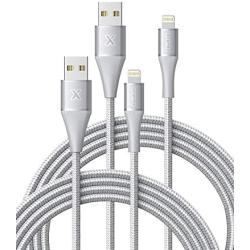 iPhone Charger 6ft 2 Pack, Xcentz Apple MFi Certified Lightning Cable Nylon Braided High-Speed Data Sync Cord with Metal Connector for iPhone 11/11 Pro/Pro max/X/XS/XR/XS Max, iPad Mini/Air, Silver