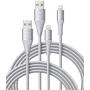 iPhone Charger 6ft 2 Pack, Xcentz Apple MFi Certified Lightning Cable Nylon Braided High-Speed Data Sync Cord with Metal Connector for iPhone 11/11 Pro/Pro max/X/XS/XR/XS Max, iPad Mini/Air, Silver