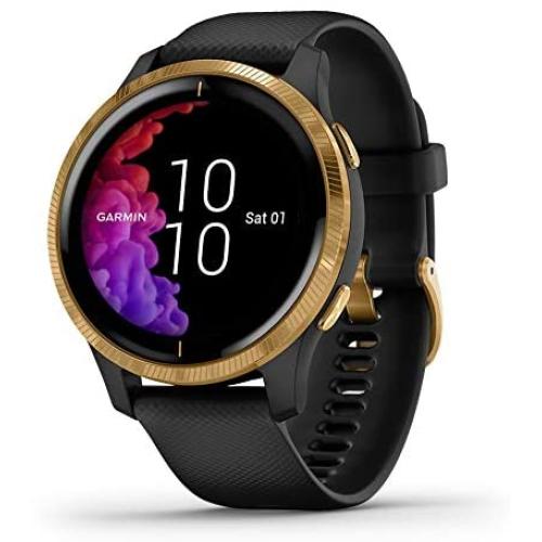 Garmin Venu, GPS Smartwatch with Bright Touchscreen Display, Features Music, Body Energy Monitoring, Animated Workouts, Pulse Ox Sensor and More, Gold with Black Band