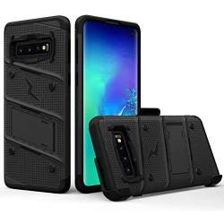 Zizo Bolt Cover - Case for Samsung Galaxy S10 with Military Grade + Glass Screen Protector & Kickstand and Holster (Black/Black)