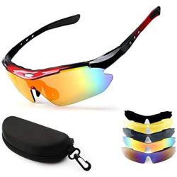 Cycling Glasses, NEW RUICHENG Sport Glasses Polarized Sports Sunglasses with 5 Interchangeable Lenses Anti-UV400 Protection Sunglass Goggles Outdoor Fishing Driving Polarised Sport Glasses Men Women