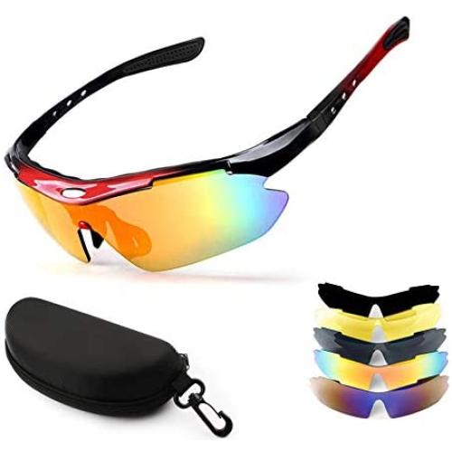 Cycling Glasses, NEW RUICHENG Sport Glasses Polarized Sports Sunglasses with 5 Interchangeable Lenses Anti-UV400 Protection Sunglass Goggles Outdoor Fishing Driving Polarised Sport Glasses Men Women