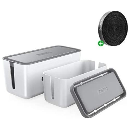 ORICO Cable Management Box Kits, 2 Power Strip Hider with Phone Tablet Holder Stand and A Roll of Black Hook and Loop Tape, Large and Medium Cord Organizer Box to Hold and Hide Power Strip/Power Cord