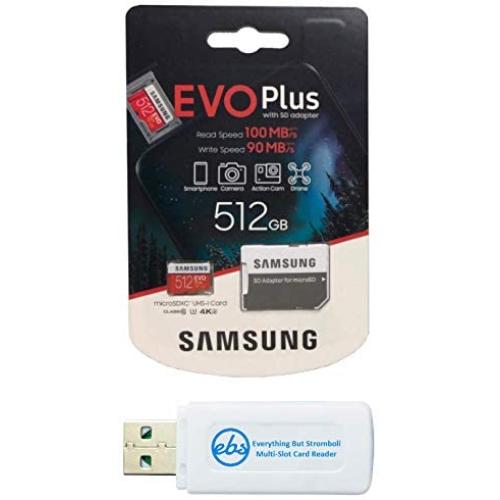 Samsung 512GB Micro SDXC EVO+ Plus Memory Card for Samsung Phone Works with Galaxy S20, S20+, S20 Ultra 5G, S10 Lite Phone (MB-MC512) Bundle with (1) Everything But Stromboli MicroSD Card Reader