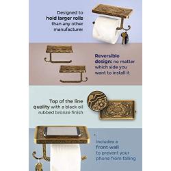 Neater Nest Reversible Bathroom Toilet Paper Holder with Phone Shelf and Hook, Vintage Decor Style (Bronze)