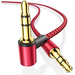 AINOPE Aux Cables [2-Pack/4ft], 90°Angled 3.5mm Aux Cord[Hi-Fi Sound, Nylon Braided] Male to Male Stereo Audio Cables Compatible with Car, Beats Headphone, Studio, Recorder, Smartphone- Red