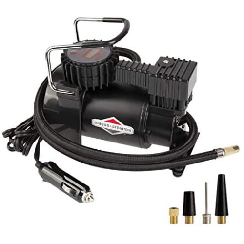 Briggs Stratton Tire Inflator Car Tire Pump Portable Air Compressor with Digital Pressure Gauge 120 PSI 12V DC with 4 Nozzle Adaptors for Car Tires Bicycle Motorcycle Ball BS-IN210DC
