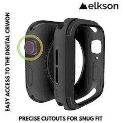 elkson Compatible with Apple Watch Series 5 4 Bumper case 44mm iwatch Quattro Series Cases Fall Protection Durable Military Grade Protective TPU Flexible Shock Proof Resist Men 44 mm Stealth Black