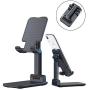 Phone Stand, Foldable Desktop Cell Phone Tablet Stand, Folding Nonslip Silicone Multi-Angle Adjustable Sturdy Metal Phone Holder for Mobile Phone, iPad, Nintendo Switch, Tablets (4-12.9) (Black)