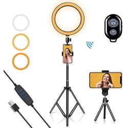 LED Ring Light 10" with Tripod Stand & Phone Holder for YouTube Video, Desk Selfie Ring Light Dimmable for Streaming, Makeup, Photography Compatible with iPhone Android